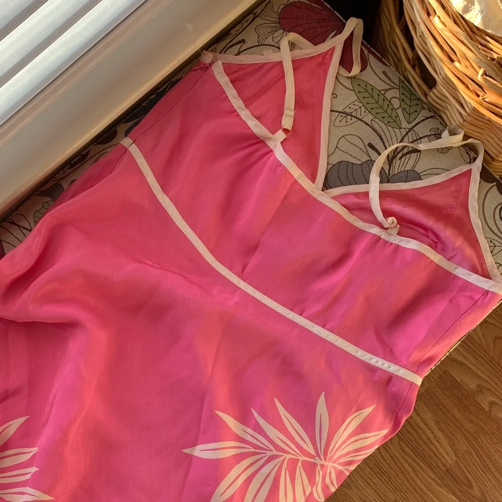 Tori Richard Pink 100 silk spaghetti strap dress with Cream Accents - Picture 17 of 17